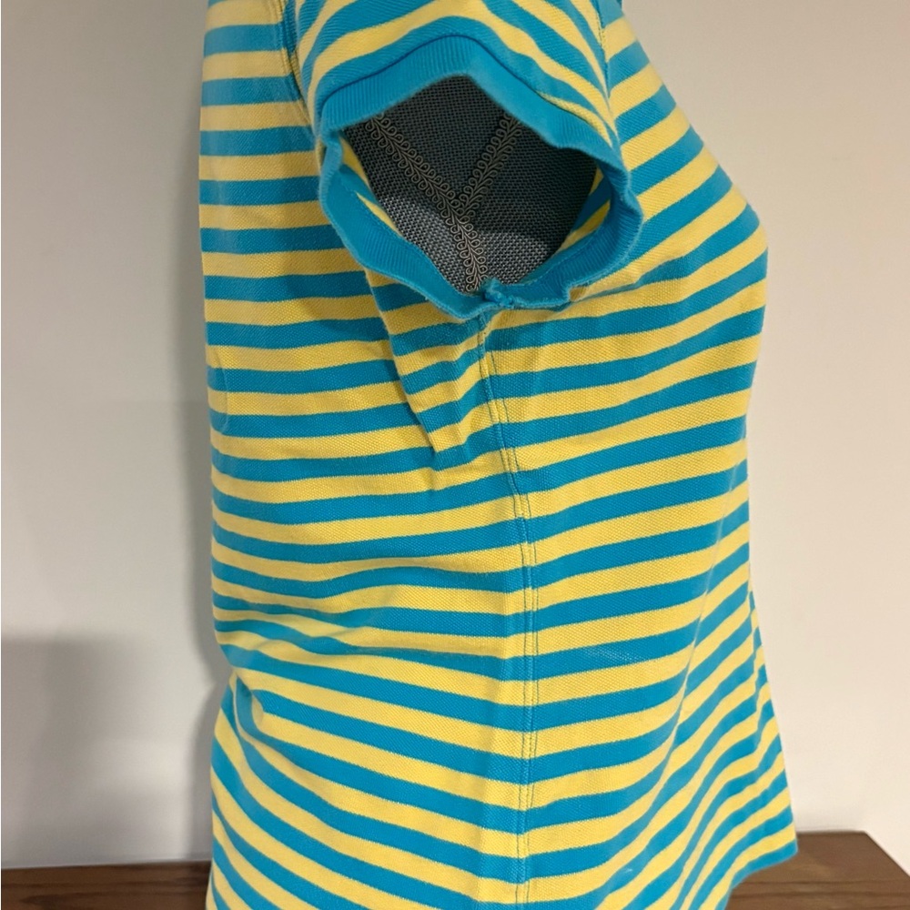 Ralph Lauren Polo Jeans Company women’s Aqua Yellow Striped Polo Shirt size L - Picture 3 of 6